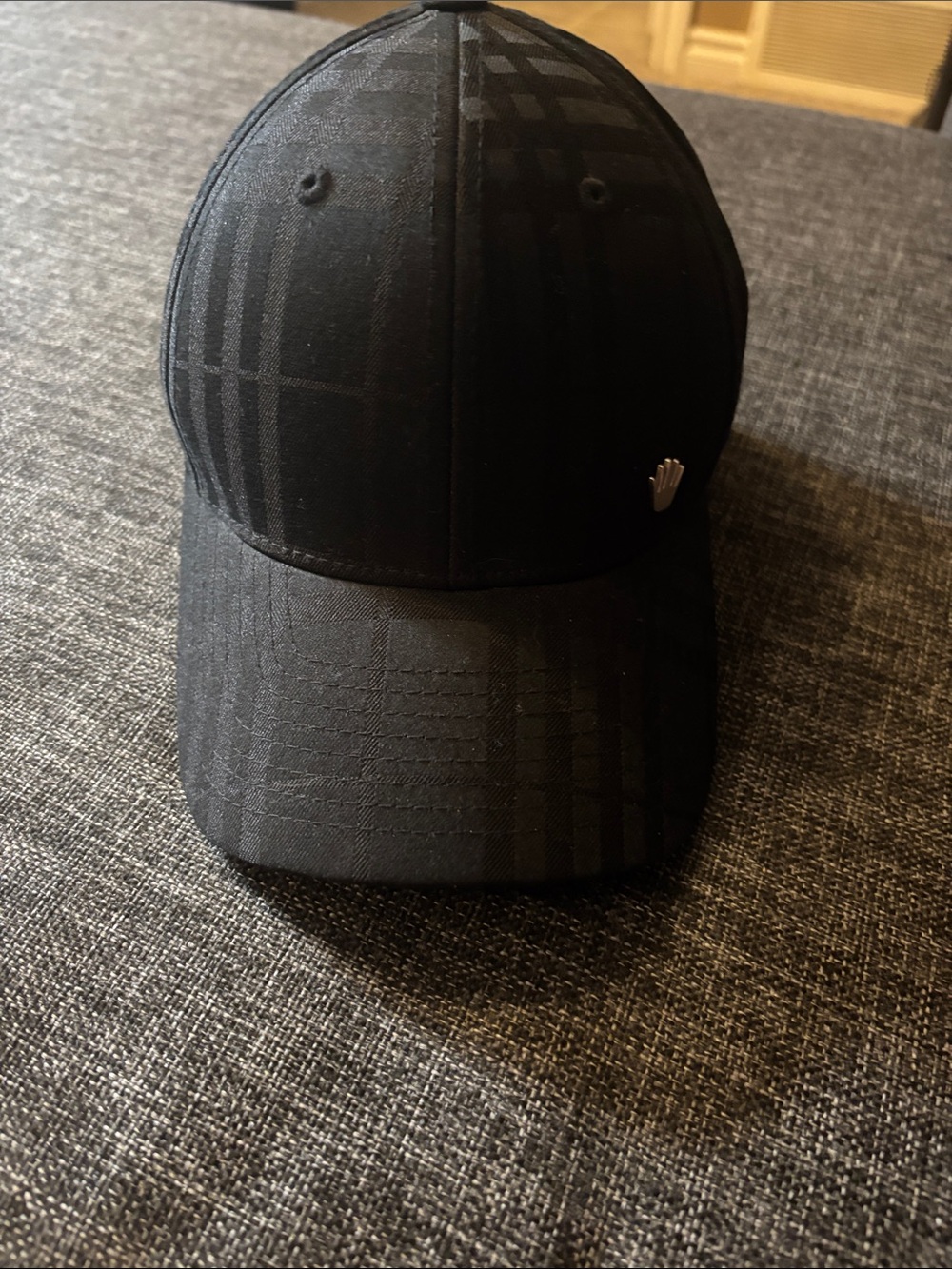 Youth Black Patterned Baseball Cap with Metal Hand Pin